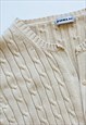 VINTAGE CARDIGAN CHUNKY CABLE KNIT 90S BUTTON DOWN BEIGE