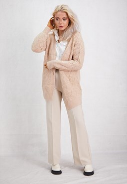 Beige Open Front Warm Knitted Cardigan ONE SIZE FIT (8 To 14