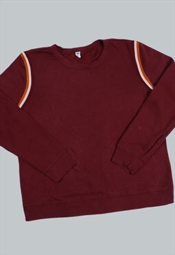 Vintage 90's Sweatshirt Burgundy Stripe Jumper Medium