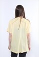 90S MINIMALIST YELLOW BLOUSE VINTAGE V-NECK SHORT SLEEVE TOP