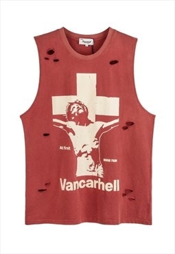 Jesus sleeveless t-shirt grunge tank top ripped surfer vest