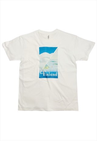 FINLAND TRAVEL POSTER T-SHIRT FJORD MOUNTAINS VINTAGE ART