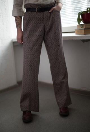 VINTAGE 80'S BROWN PATTERN SMART TROUSERS