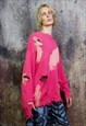 RIPPED TIE-DYE SWEATER GRADIENT BLEACHED JUMPER IN PINK