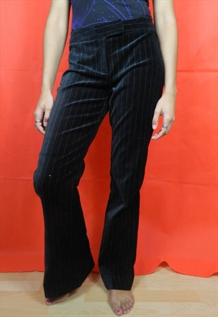 BLACK VELVET PINSTRIPE FLARE TROUSERS