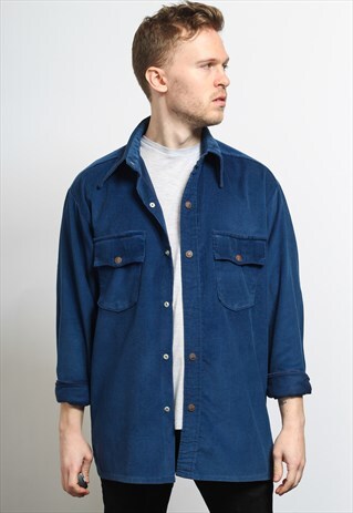 VINTAGE CORDUROY CORD SHIRT BLUE