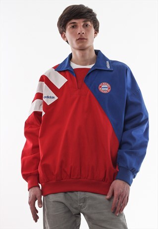VINTAGE ADIDAS ORIGINALS FC BAYERN PULLOVER 90S RED BLUE