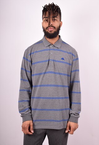 KAPPA MENS VINTAGE POLO SHIRT LONG SLEEVE XXL GREY 90'S