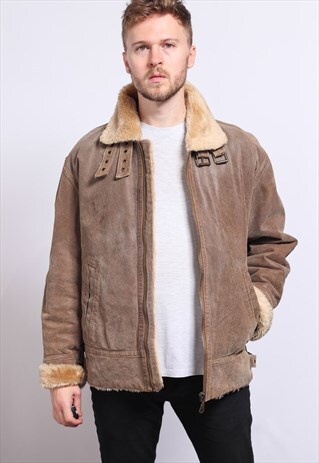 VINTAGE LEATHER AVIATOR FLEECE JACKET