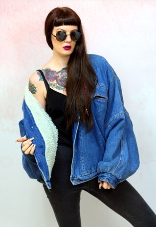 1980S VINTAGE INDIGO BLUE DENIM SHERPA LINING JACKET