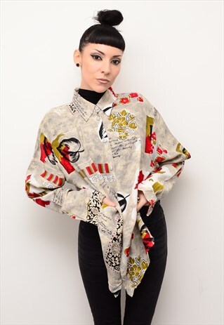 VINTAGE 90'S ABSTRACT INDIE FLORAL PATTERNED OVERSIZED SHIRT