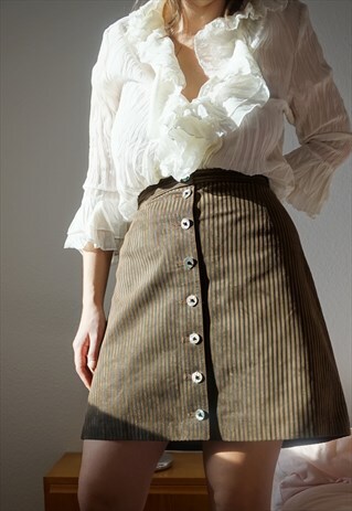 FENDI ZUCCA LEATHER SKIRT A LINE BUTTON DOWN L