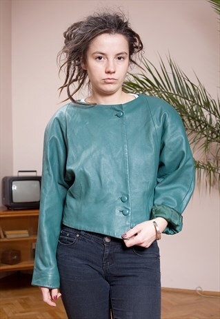 DANIELA DESIGN 80S VINTAGE LEATHER TEAL JACKET