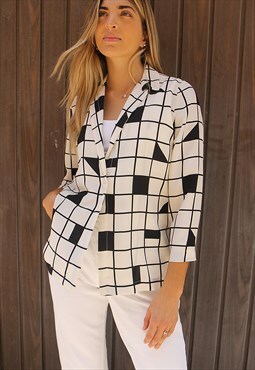 Black & Cream Geometric Print Sheer Long Sleeve Shirt Jacket