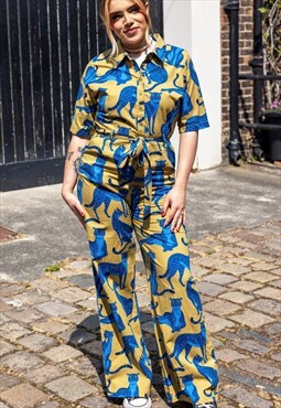 Run and fly big cat print  jumpsuit