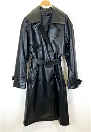 KZELL PU TRENCH COAT WITH BELT IN BLACK