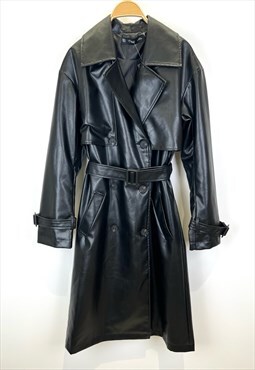 Kzell PU trench coat with belt in BLACK