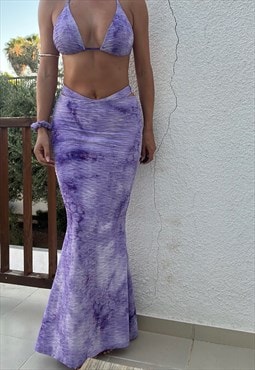 Fishtail Maxi Skirt in Lilac Textured Tie Dye