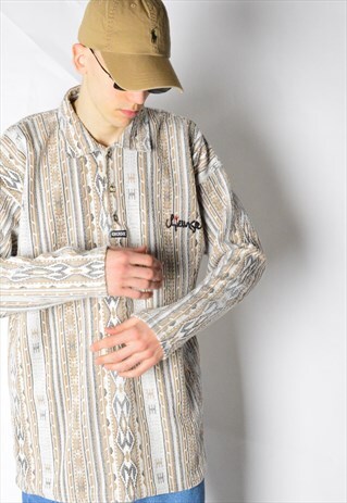 VINTAGE 80S BEIGE AZTEC 1/4 BUTTON SHIRT