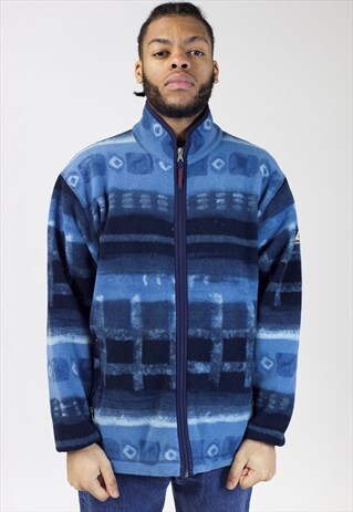 VINTAGE 90S BLUE PATTERNED ZIP-UP FLEECE