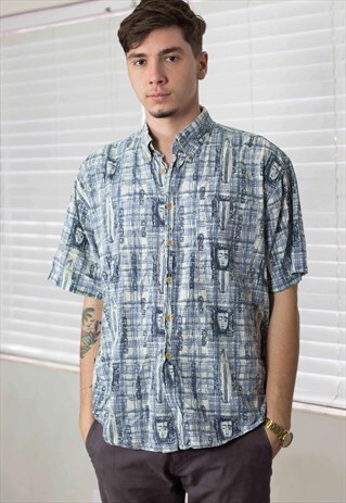 VINTAGE DYED PATTERNED SHIRT LOGO 90S L 7.7