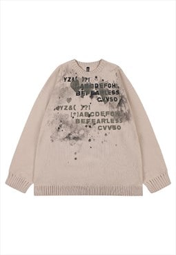 Paint splatter sweater heart print jumper love top in brown