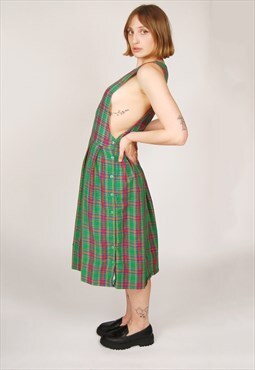 70s Jumper Dress (XS-L) vintage green plaid apron pinafore