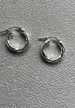 Twisted sterling silver hoop earrings for men