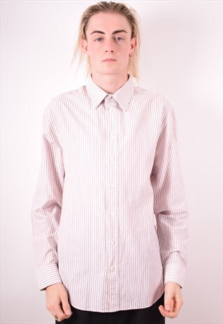 ARMANI MENS VINTAGE SHIRT LARGE WHITE PENCIL STRIPE 90S