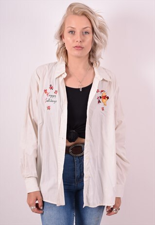 DISNEY WOMENS VINTAGE SHIRT XL WHITE 90S