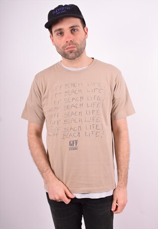 FERRE MENS VINTAGE T-SHIRT TOP MEDIUM BEIGE 90'S