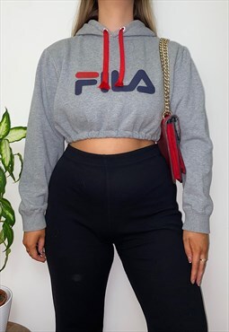 Vintage Reworked Fila Grey Spell Out Cropped Hoodie