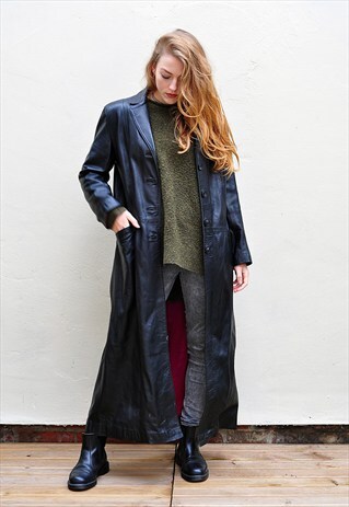 VINTAGE BLACK LEATHER BUFFY GOTH MAXI COAT