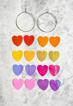 Iridescent Heart Sequin 8 Colour Hoop Earring Set