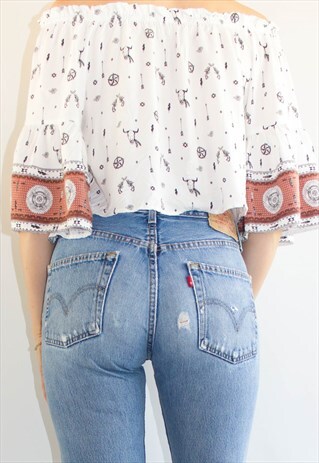 80'S DESTROYED GUY FIT 501 LEVI'S JEANS
