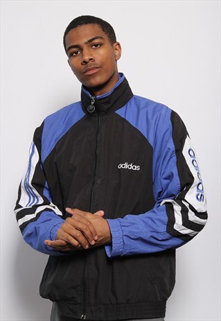 VINTAGE ADIDAS LOGO TRACK TOP JACKET BLACK BLUE