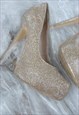 VINTAGE Y2K HIGH HEEL SHINE GOLD PARTY BRIDE SHOES 