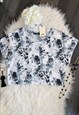 BLACK & WHITE FLORAL OVERSIZED CROPPED T-SHIRT