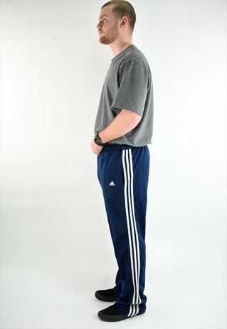 VINTAGE 90S ADIDAS ORIGINALS NYLON JOGGERS IN NAVY & WHITE