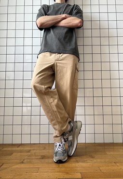 Vintage Military Cargo Pants Work Trousers 90s Beige