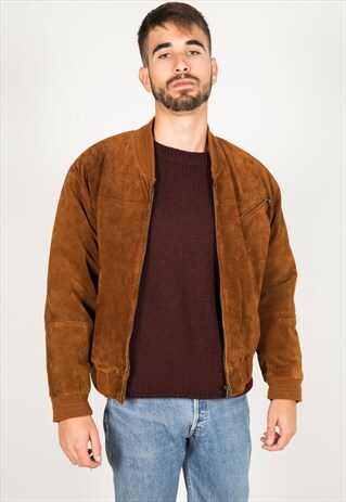 VINTAGE 80S WINTER BOMBER SUEDE JACKET / R0071