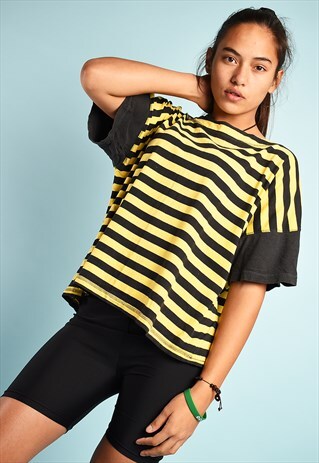 VINTAGE 80S RETRO STRIPED OVERSIZED T-SHIRT TOP TEE
