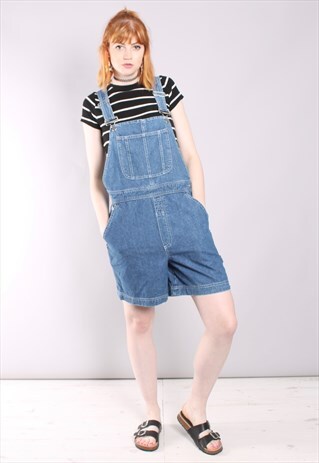 VINTAGE 90S BILL BLASS BLUE DENIM DUNGAREE SHORTS
