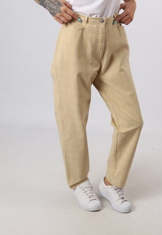 HIGH WAISTED TROUSERS PRINT CHECKED WIDE TAPERED 14-16 (82-P