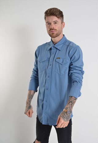 VINTAGE WRANGLER LONG SLEEVE WESTERN SHIRT BLUE