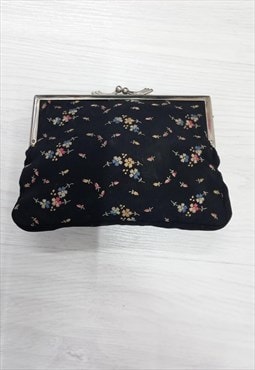 90's Vintage Purse Black Multi Floral Embroidered