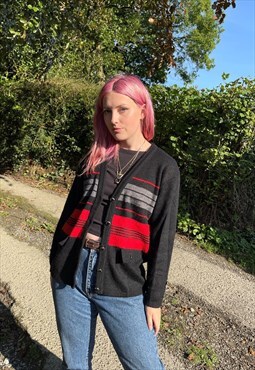 Vintage 80s Knitted Striped Patterned Cardigan