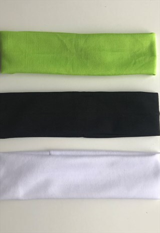 WHITE BLACK GREEN COTTON HEADBAND BUNDLE
