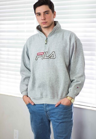 VINTAGE FILA 1/4 ZIP SWEATSHIRT JUMPER LOGO 90S X 19