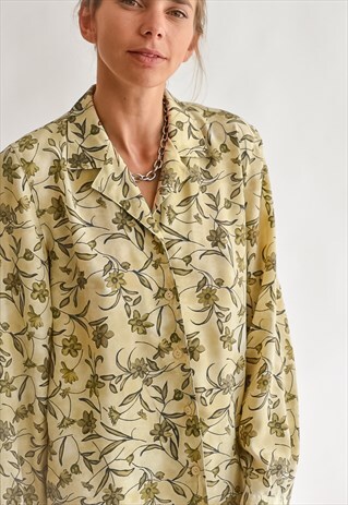 VINTAGE 70S FLORAL SHIRT IN GREEN FLOWER PATTERN